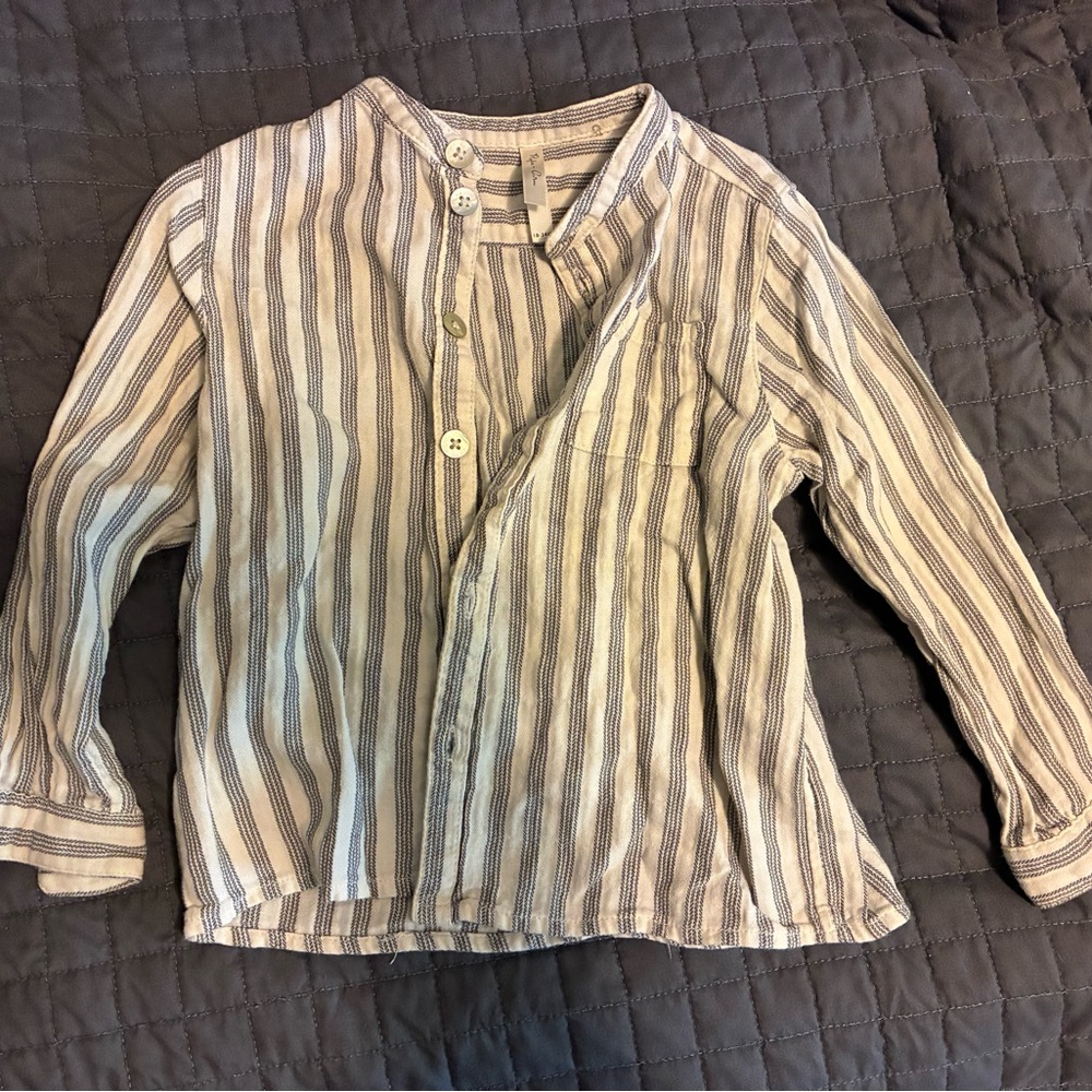 Rylee + Cru Kids Button Down Shirt - Cream and Gray Stripes